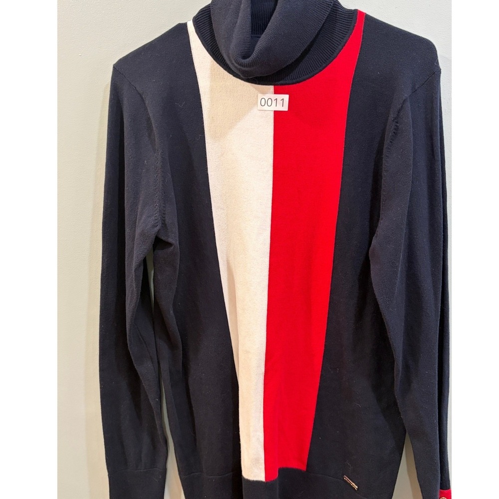 Tommy Hilfiger Womens Colorblock Turtleneck Sweater Navy Blue Red White Large - Picture 2 of 8
